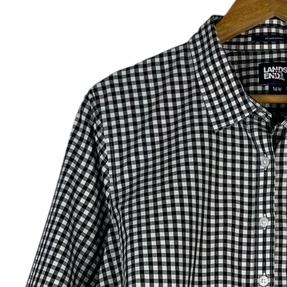 Land's End No Iron Supima Cotton Button Down Shirt‎ Siza 16W Check Black White - Picture 4 of 9